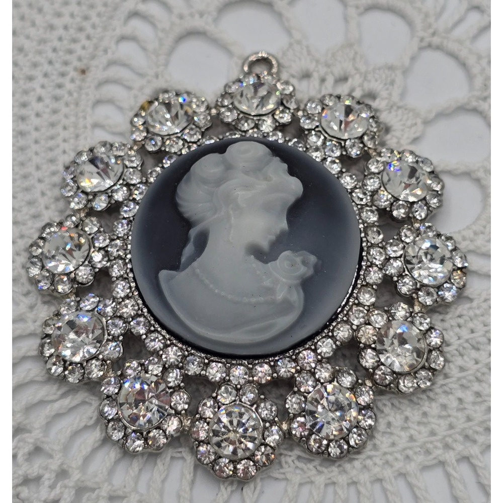 Cameo Rhinestone Pendant Victorian Revival